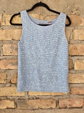 Sigrid Olsen Hand Knitted Sequin Linen Shell Tank - Periwinkle Blue - M